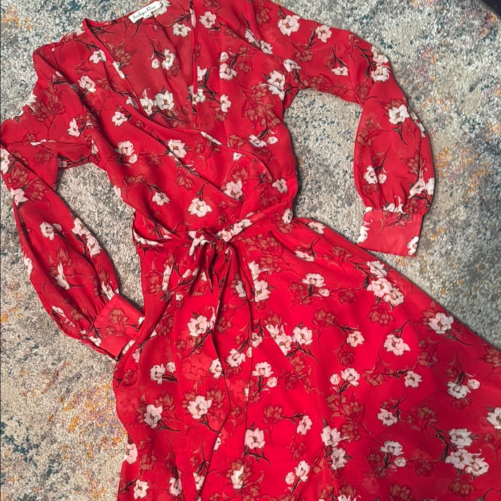 Floral Red Wrap Maxi Dress M - Picture 2 of 9